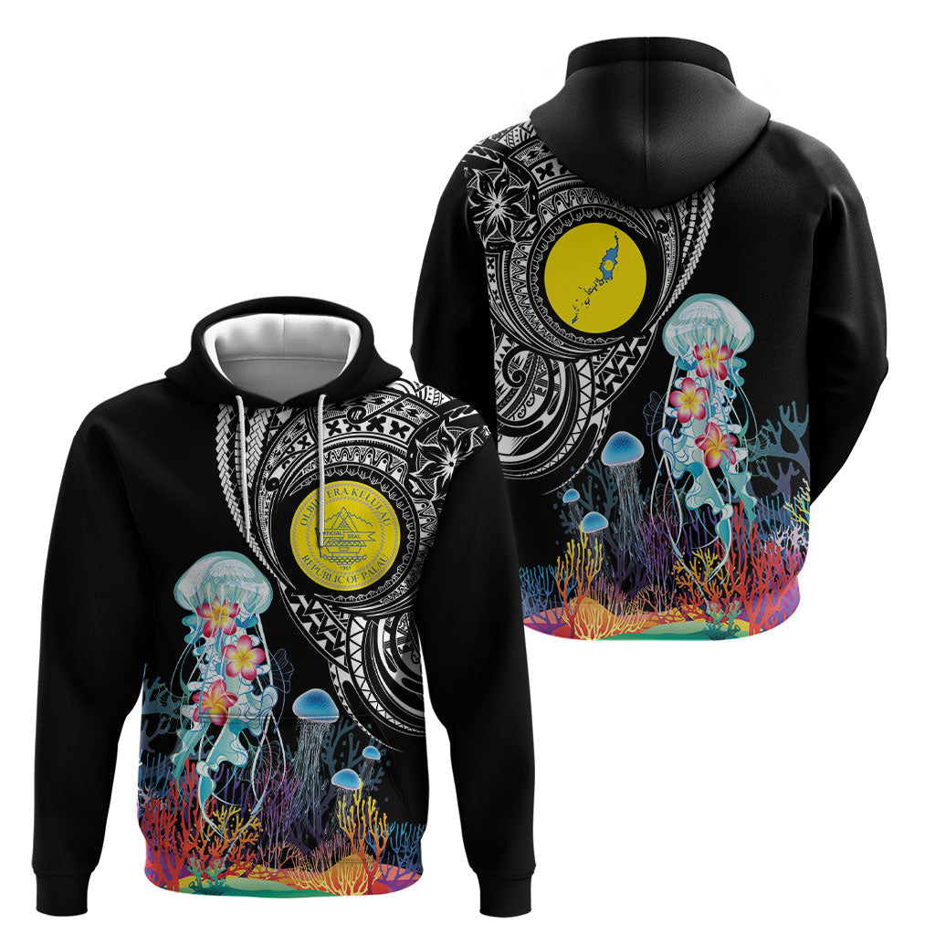 Palau Jellyfish Hoodie Coral Reef with Polynesian Pattern