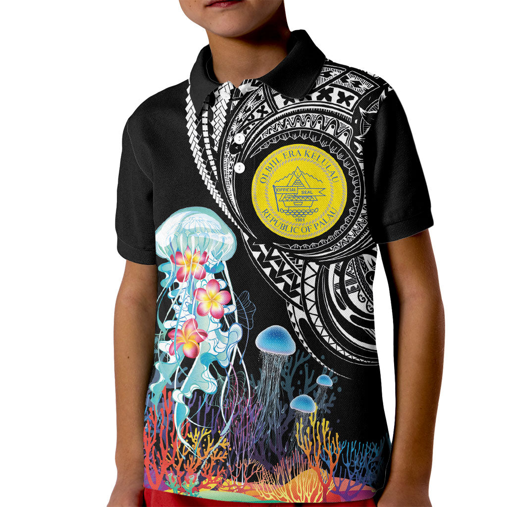 Palau Jellyfish Kid Polo Shirt Coral Reef with Polynesian Pattern LT03 Kid Black - Polynesian Pride