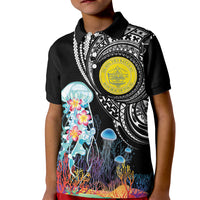 Palau Jellyfish Kid Polo Shirt Coral Reef with Polynesian Pattern LT03 Kid Black - Polynesian Pride