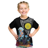 Palau Jellyfish Kid T Shirt Coral Reef with Polynesian Pattern LT03 Black - Polynesian Pride