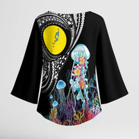 Palau Jellyfish Kimono Sleeve Blouse Coral Reef with Polynesian Pattern LT03 - Polynesian Pride