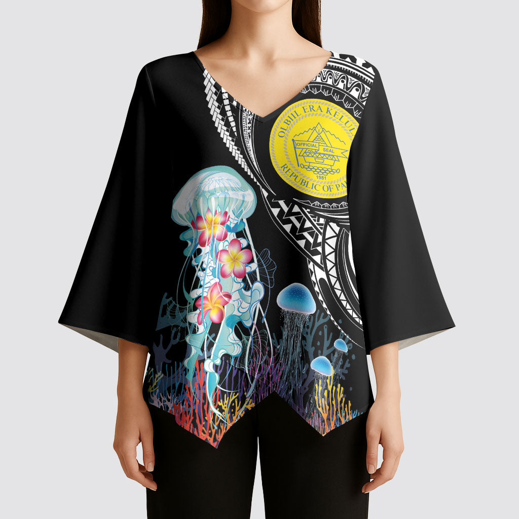 Palau Jellyfish Kimono Sleeve Blouse Coral Reef with Polynesian Pattern LT03 - Polynesian Pride