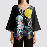 Palau Jellyfish Kimono Sleeve Blouse Coral Reef with Polynesian Pattern LT03 - Polynesian Pride