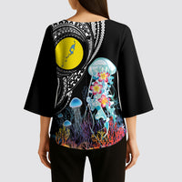 Palau Jellyfish Kimono Sleeve Blouse Coral Reef with Polynesian Pattern LT03 - Polynesian Pride