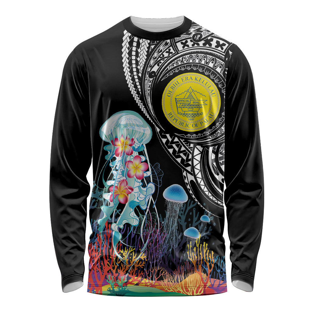 Palau Jellyfish Long Sleeve Shirt Coral Reef with Polynesian Pattern LT03 Unisex Black - Polynesian Pride