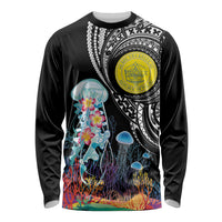 Palau Jellyfish Long Sleeve Shirt Coral Reef with Polynesian Pattern LT03 Unisex Black - Polynesian Pride