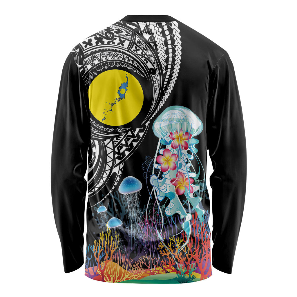 Palau Jellyfish Long Sleeve Shirt Coral Reef with Polynesian Pattern LT03 - Polynesian Pride