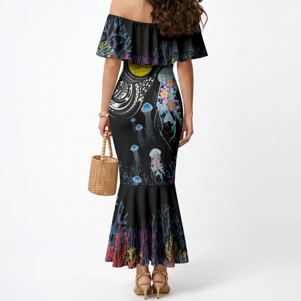 Palau Jellyfish Mermaid Dress Coral Reef with Polynesian Pattern LT03 - Polynesian Pride
