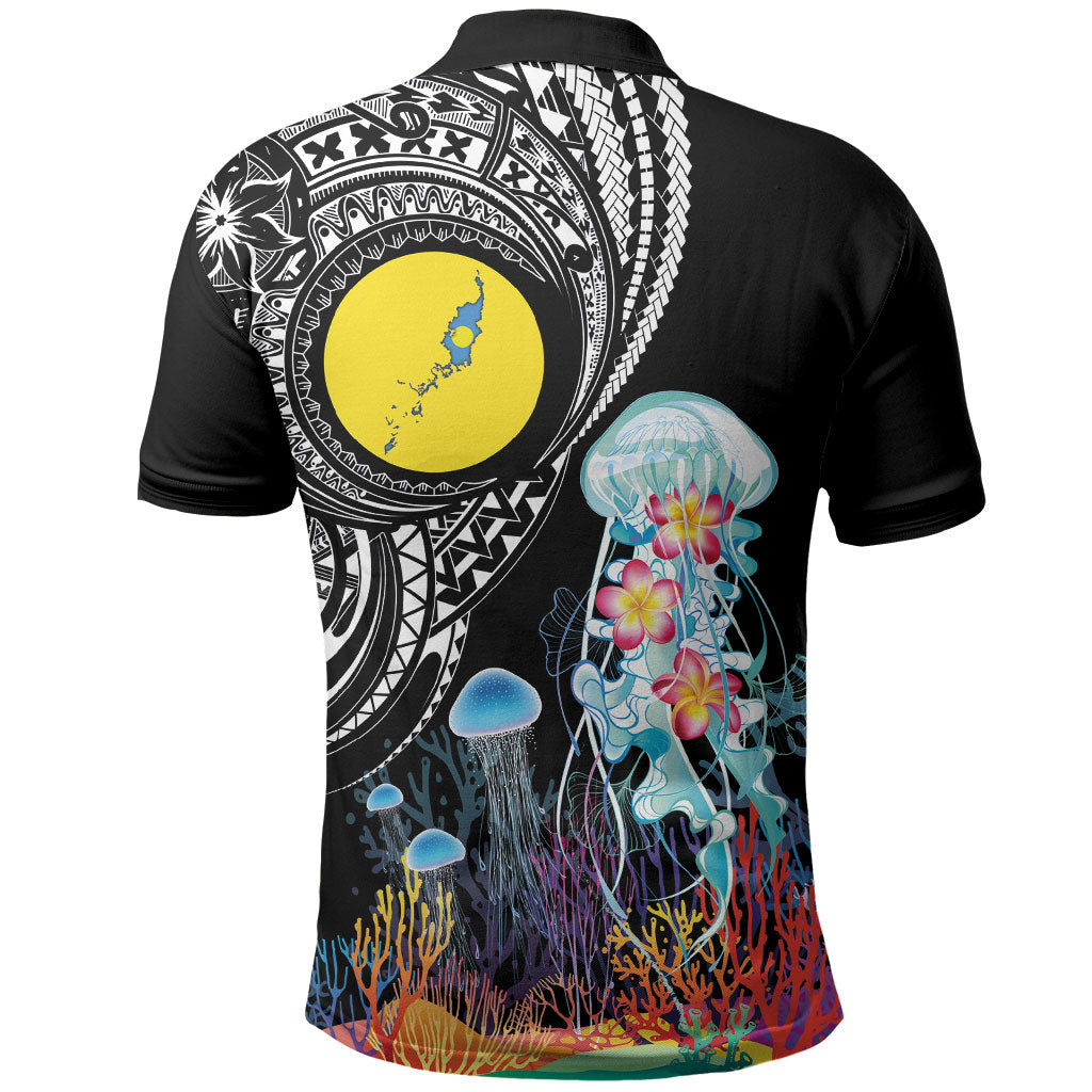 Palau Jellyfish Polo Shirt Coral Reef with Polynesian Pattern LT03 - Polynesian Pride
