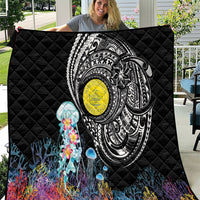 Palau Jellyfish Quilt Coral Reef with Polynesian Pattern LT03 Black - Polynesian Pride