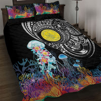 Palau Jellyfish Quilt Bed Set Coral Reef with Polynesian Pattern LT03 Black - Polynesian Pride