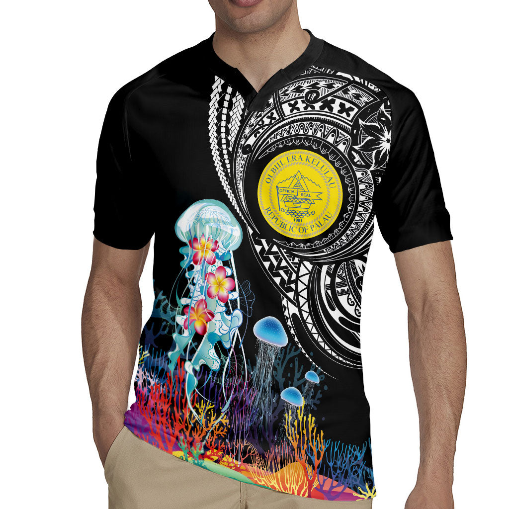 Palau Jellyfish Rugby Jersey Coral Reef with Polynesian Pattern LT03 - Polynesian Pride