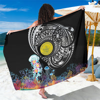 Palau Jellyfish Sarong Coral Reef with Polynesian Pattern LT03 One Size 44 x 66 inches Black - Polynesian Pride