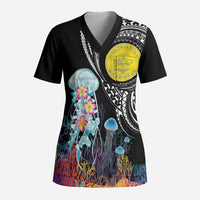 Palau Jellyfish Scrub Top Coral Reef with Polynesian Pattern LT03 Adult Black - Polynesian Pride