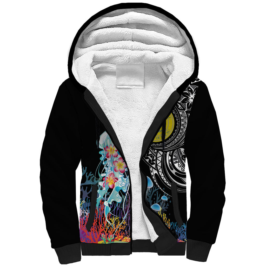 Palau Jellyfish Sherpa Hoodie Coral Reef with Polynesian Pattern LT03 Unisex Black - Polynesian Pride