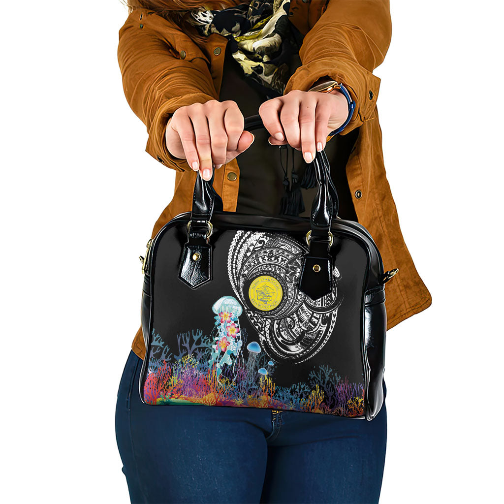 Palau Jellyfish Shoulder Handbag Coral Reef with Polynesian Pattern LT03 One Size Black - Polynesian Pride
