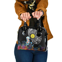 Palau Jellyfish Shoulder Handbag Coral Reef with Polynesian Pattern LT03 One Size Black - Polynesian Pride