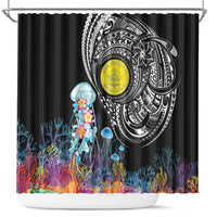 Palau Jellyfish Shower Curtain Coral Reef with Polynesian Pattern LT03 Black - Polynesian Pride