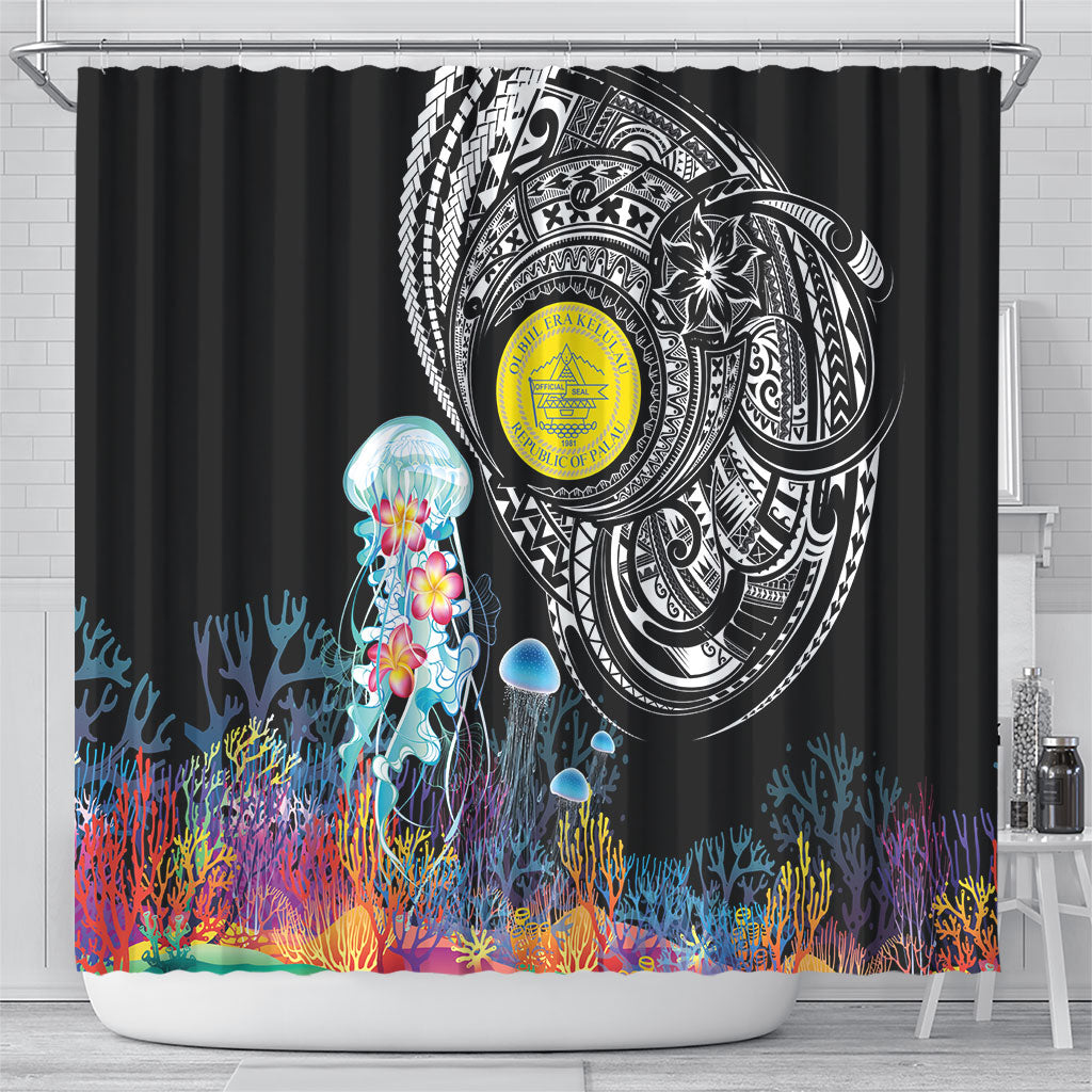 Palau Jellyfish Shower Curtain Coral Reef with Polynesian Pattern LT03 - Polynesian Pride
