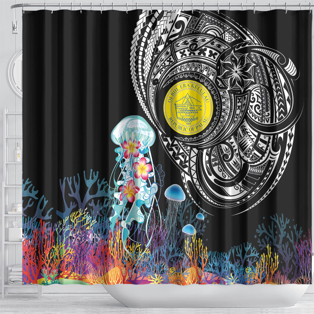 Palau Jellyfish Shower Curtain Coral Reef with Polynesian Pattern LT03 - Polynesian Pride