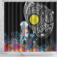Palau Jellyfish Shower Curtain Coral Reef with Polynesian Pattern LT03 - Polynesian Pride