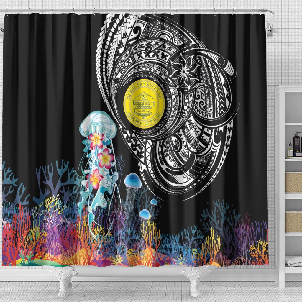 Palau Jellyfish Shower Curtain Coral Reef with Polynesian Pattern LT03 - Polynesian Pride