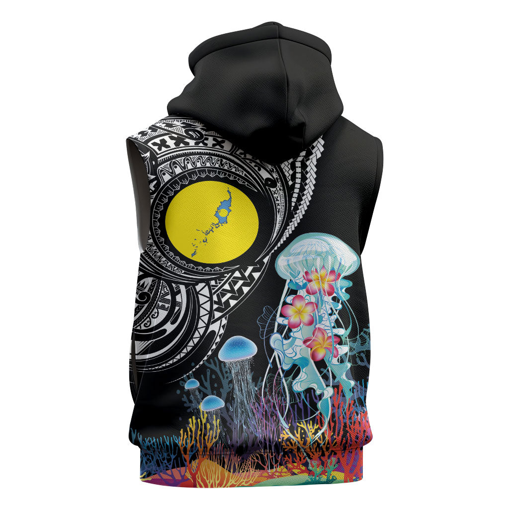 Palau Jellyfish Sleeveless Zip Hoodie Coral Reef with Polynesian Pattern LT03 - Polynesian Pride