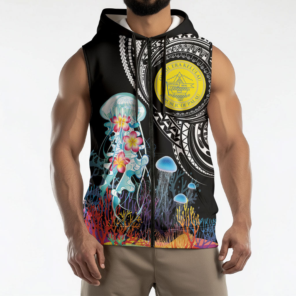Palau Jellyfish Sleeveless Zip Hoodie Coral Reef with Polynesian Pattern LT03 - Polynesian Pride