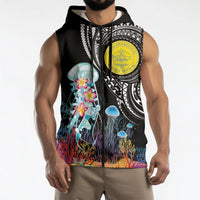 Palau Jellyfish Sleeveless Zip Hoodie Coral Reef with Polynesian Pattern LT03 - Polynesian Pride