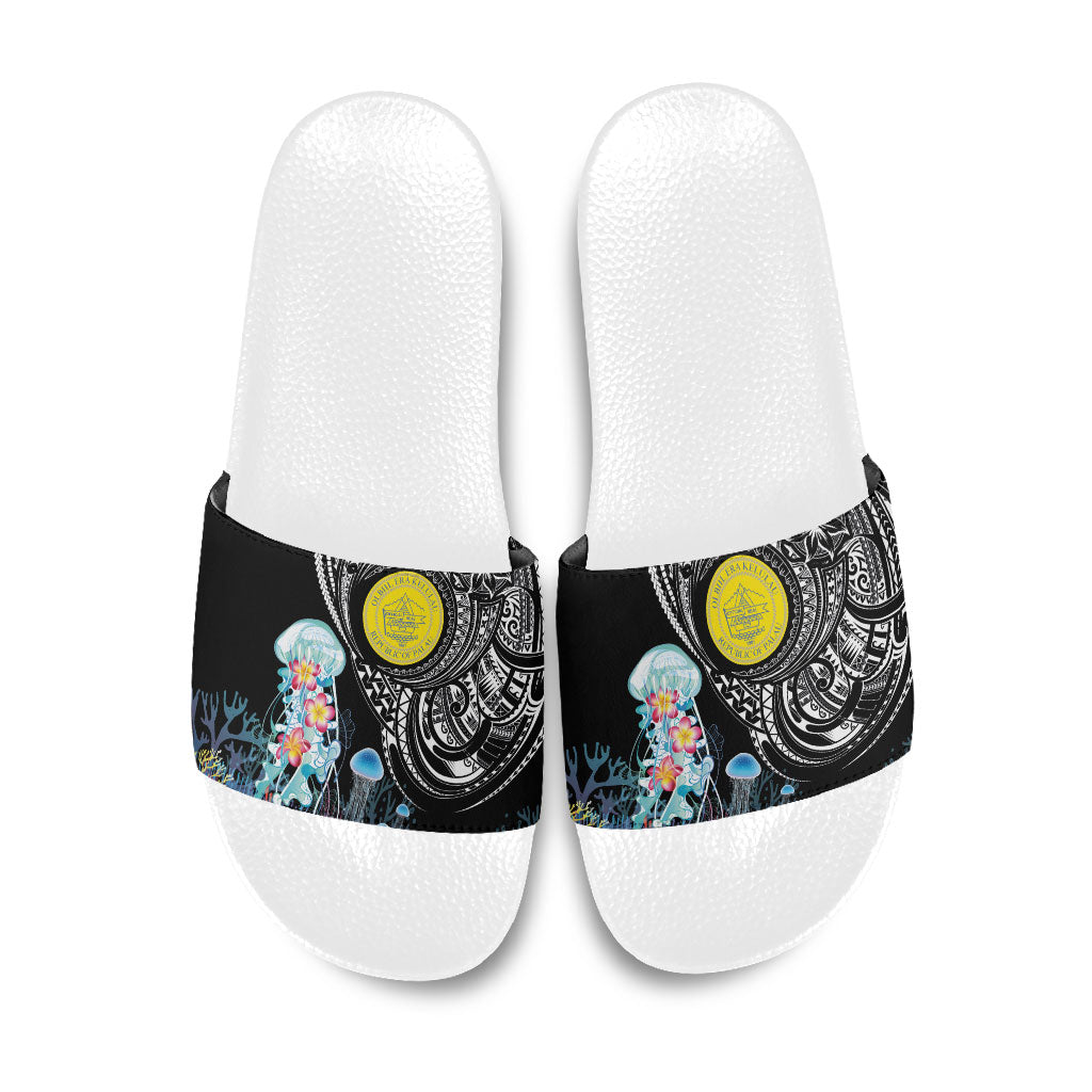 Palau Jellyfish Slide Sandals Coral Reef with Polynesian Pattern LT03 Black - Polynesian Pride