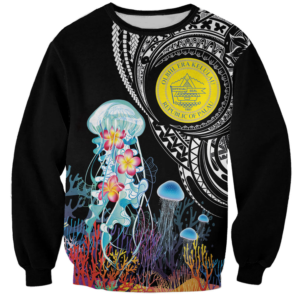 Palau Jellyfish Sweatshirt Coral Reef with Polynesian Pattern LT03 Unisex Black - Polynesian Pride