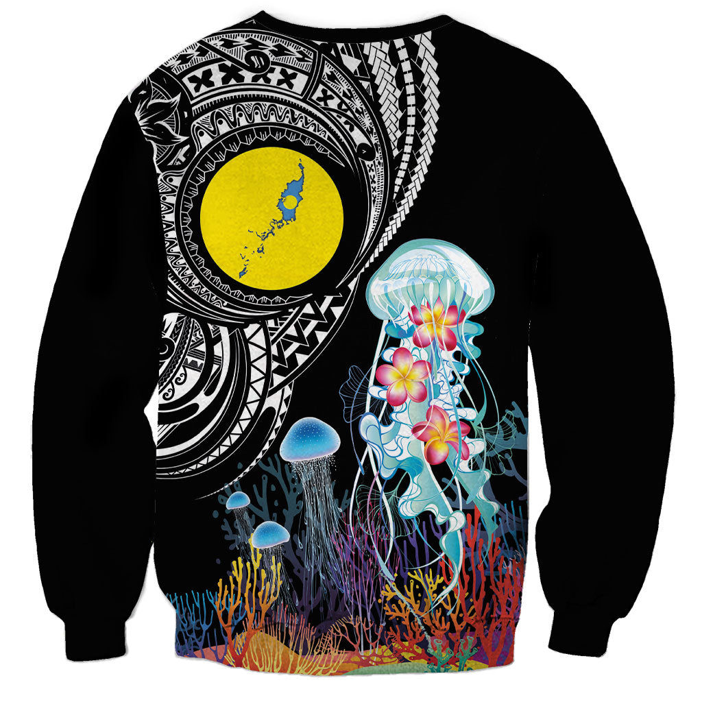 Palau Jellyfish Sweatshirt Coral Reef with Polynesian Pattern LT03 - Polynesian Pride