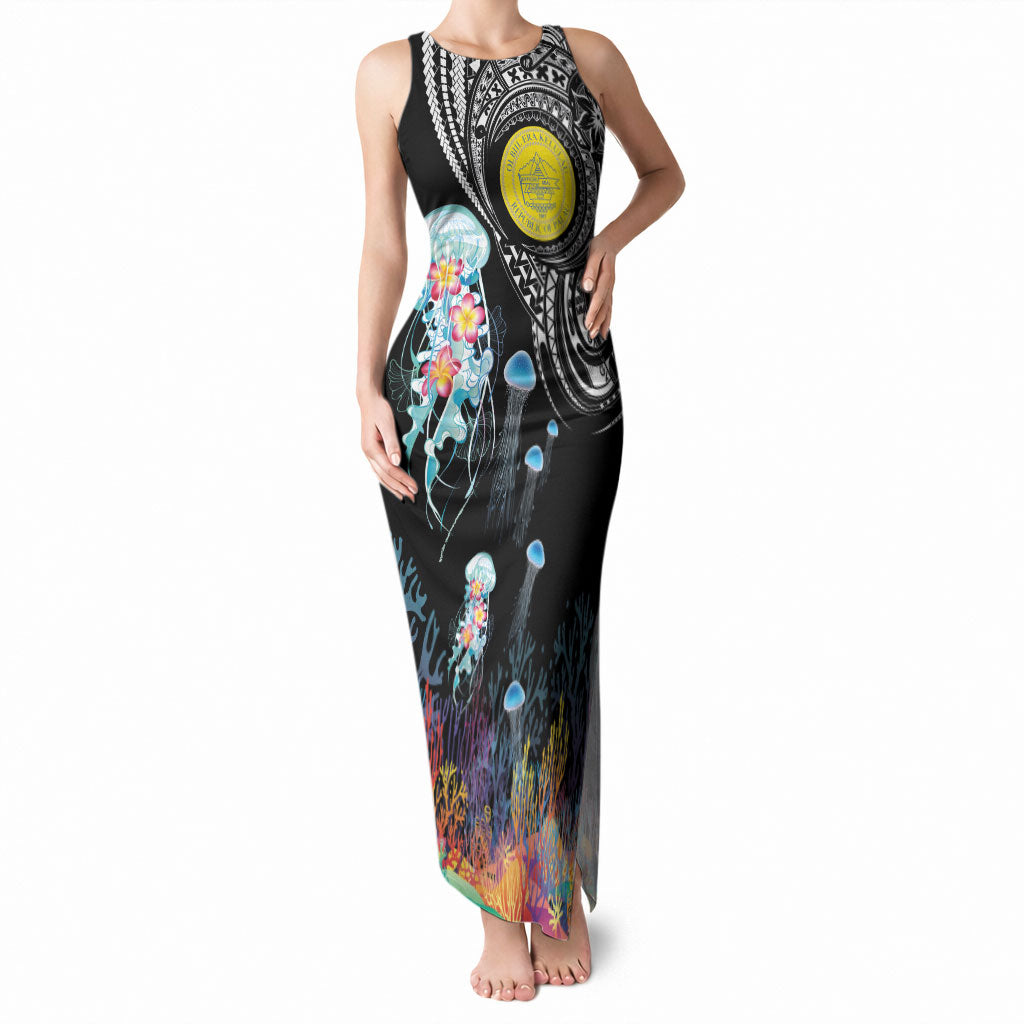 Palau Jellyfish Tank Maxi Dress Coral Reef with Polynesian Pattern LT03 Women Black - Polynesian Pride