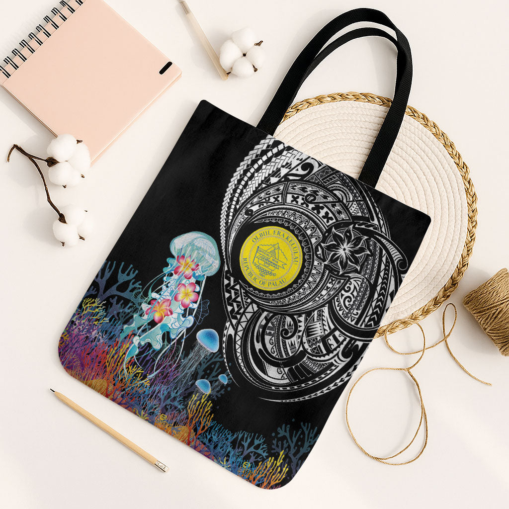 Palau Jellyfish Tote Bag Coral Reef with Polynesian Pattern LT03 Black Strap One Size Black - Polynesian Pride