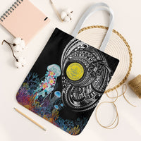 Palau Jellyfish Tote Bag Coral Reef with Polynesian Pattern LT03 White Strap One Size Black - Polynesian Pride