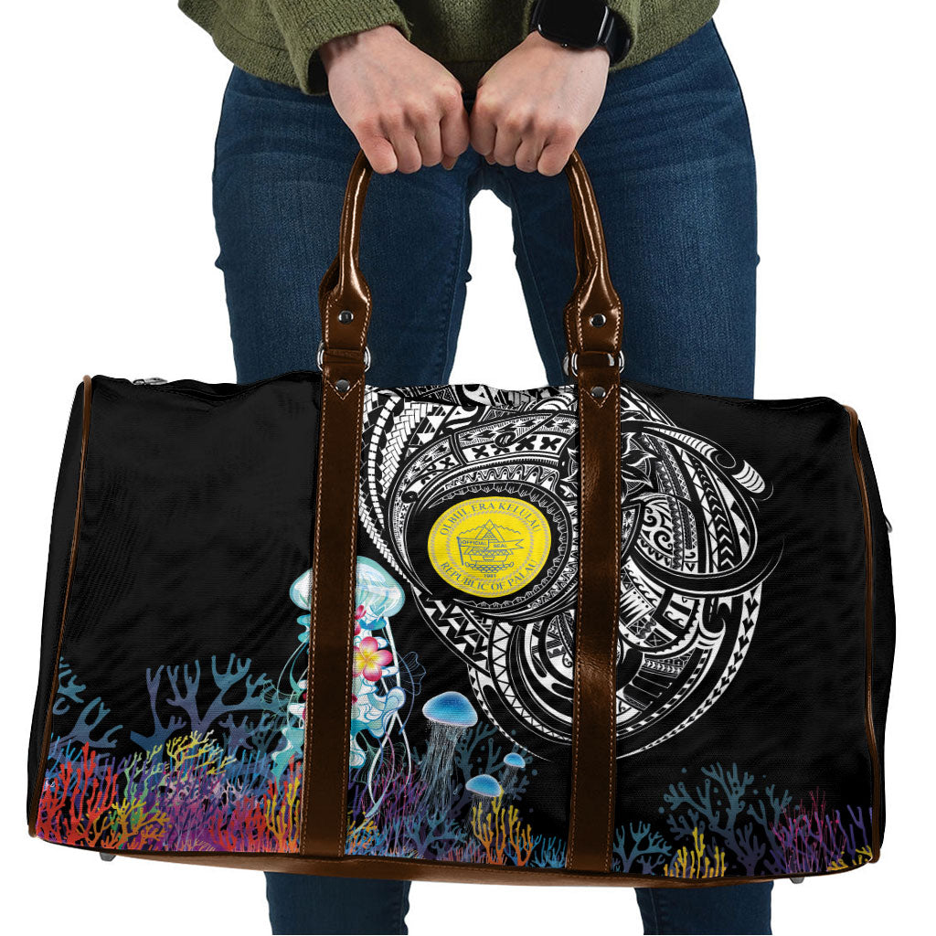 Palau Jellyfish Travel Bag Coral Reef with Polynesian Pattern LT03 Black - Polynesian Pride