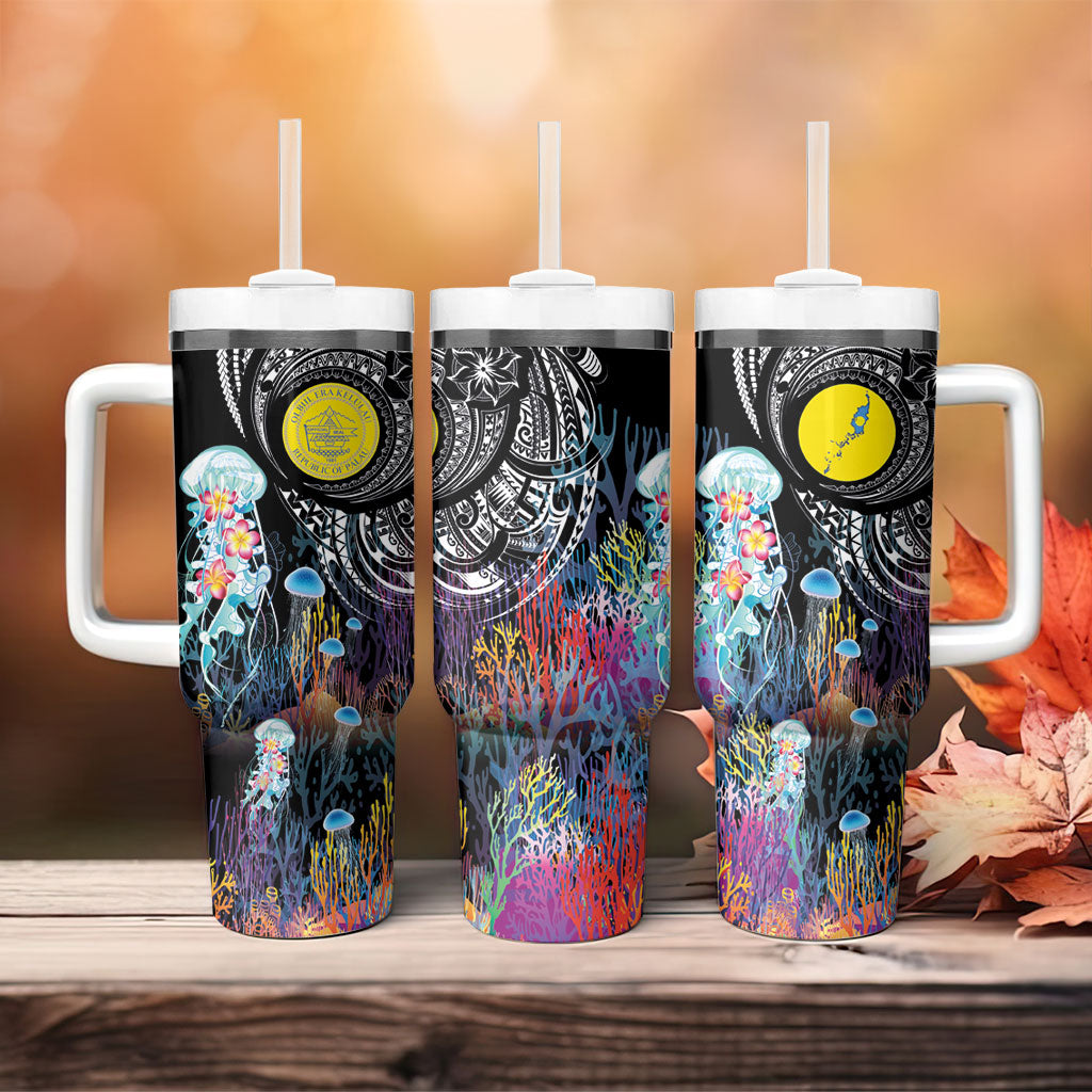 Palau Jellyfish Tumbler With Handle Coral Reef with Polynesian Pattern LT03 - Polynesian Pride