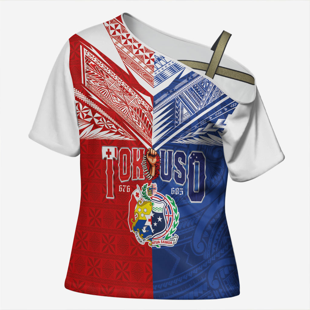 Personalised Tokouso Tonga Samoa Cross Shoulder Shirt Proud of Brotherhood LT03 Female Multicolor - Polynesian Pride