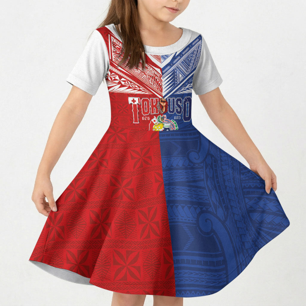 Personalised Tokouso Tonga Samoa Kid Short Sleeve Dress Proud of Brotherhood LT03 KID Multicolor - Polynesian Pride