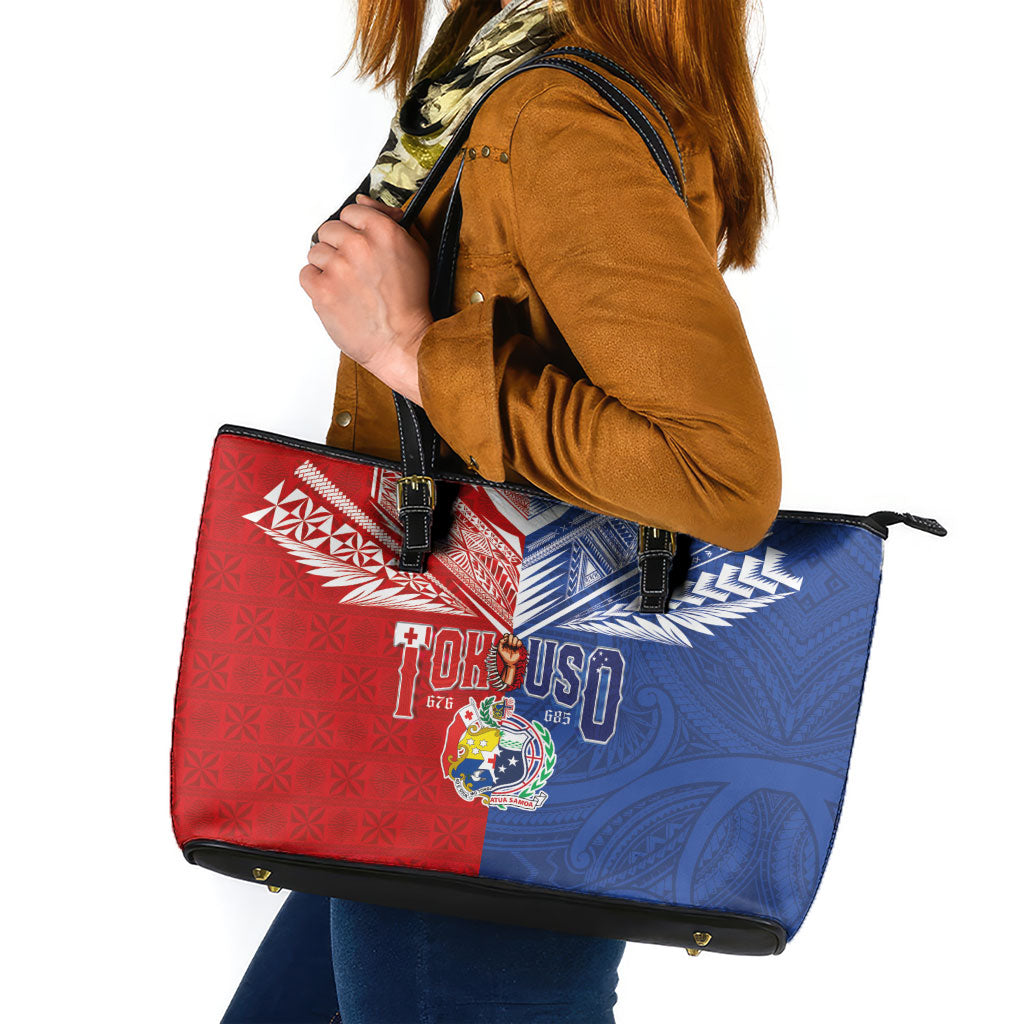 Tokouso Tonga Samoa Leather Tote Bag Proud of Brotherhood LT03 Multicolor - Polynesian Pride