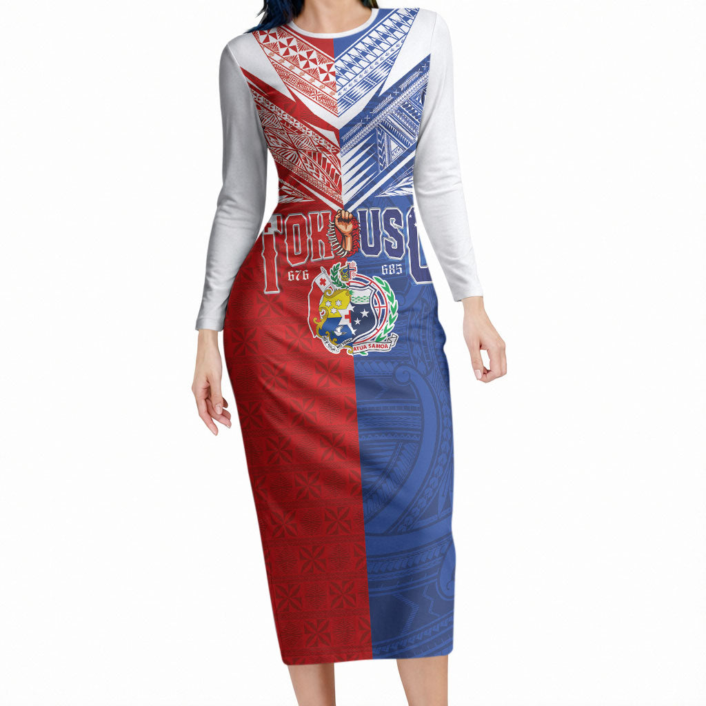 Personalised Tokouso Tonga Samoa Long Sleeve Bodycon Dress Proud of Brotherhood