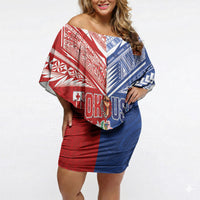 Personalised Tokouso Tonga Samoa Off Shoulder Short Dress Proud of Brotherhood LT03 Women Multicolor - Polynesian Pride