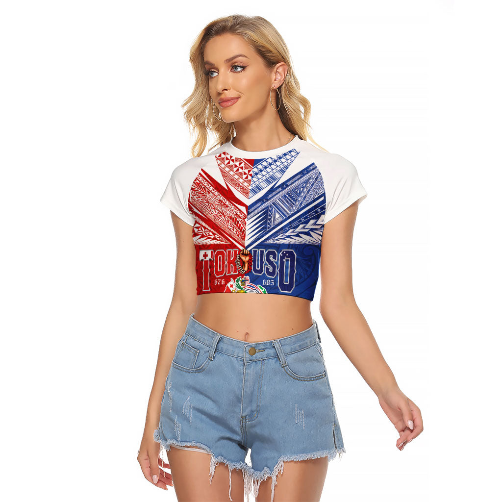 Personalised Tokouso Tonga Samoa Raglan Cropped T Shirt Proud of Brotherhood LT03 Female Multicolor - Polynesian Pride