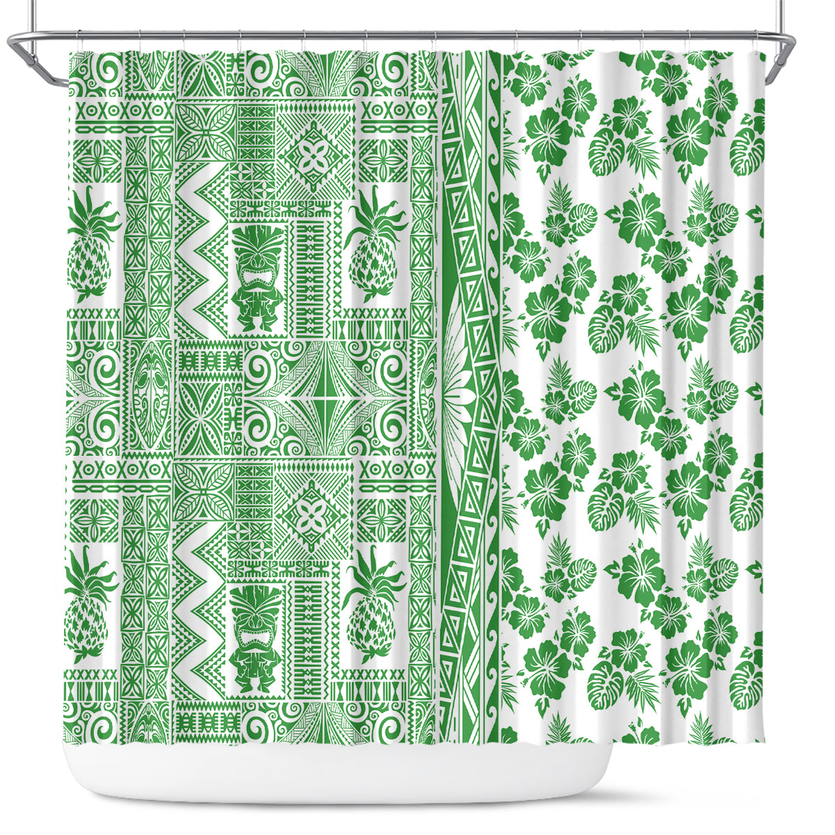 Hawaii Shower Curtain Aloha Tropical Plants Tribal Pattern Green Version LT03 Green - Polynesian Pride