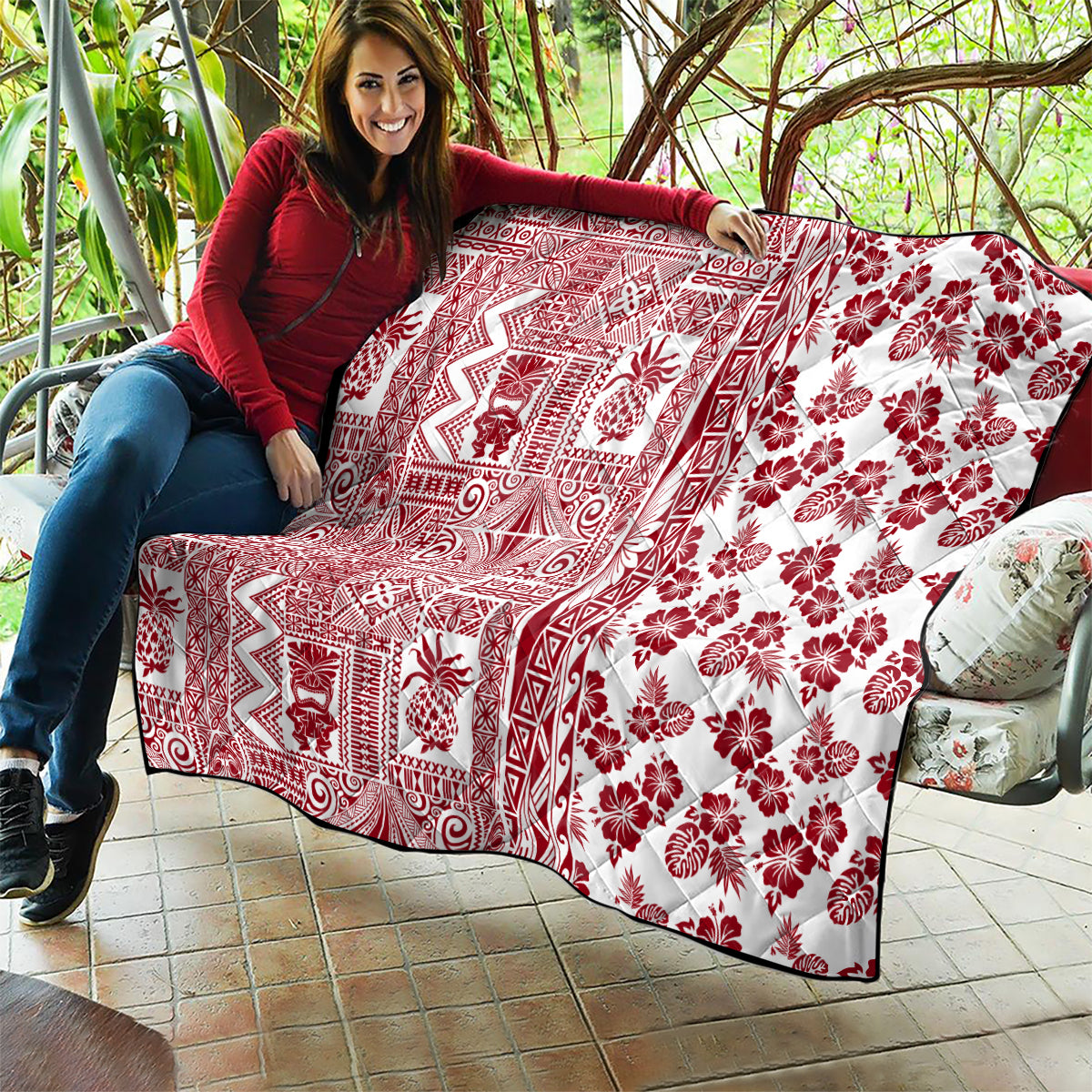 Hawaii Quilt Aloha Tropical Plants Tribal Pattern Red Version LT03 - Polynesian Pride