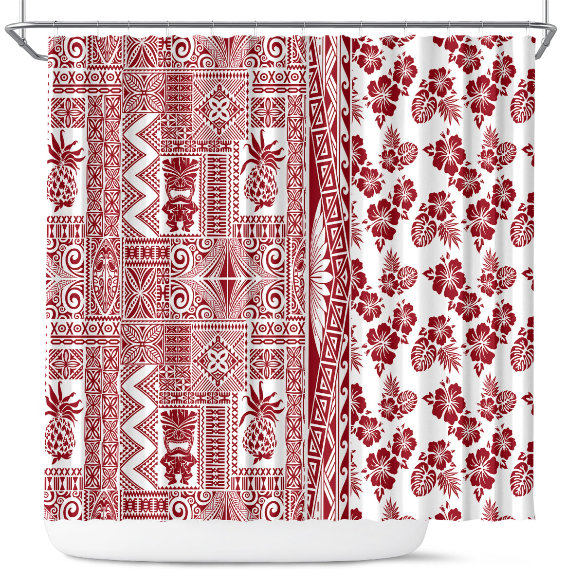 Hawaii Shower Curtain Aloha Tropical Plants Tribal Pattern Red Version LT03 Red - Polynesian Pride