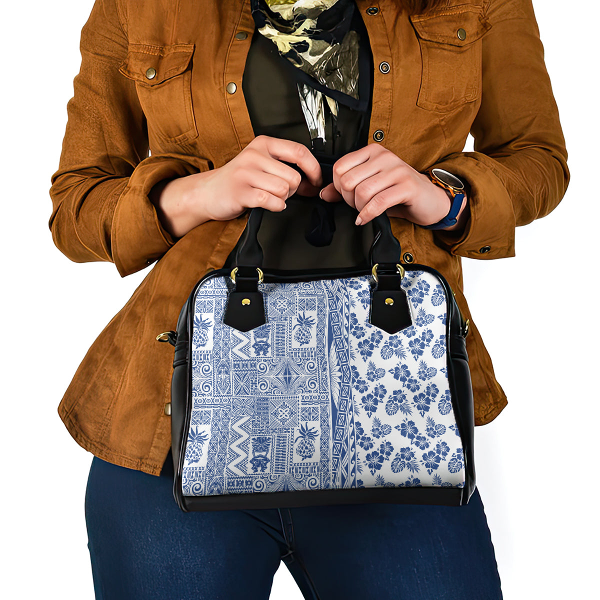 Hawaii Shoulder Handbag Aloha Tropical Plants Tribal Pattern Blue Version LT03 - Polynesian Pride
