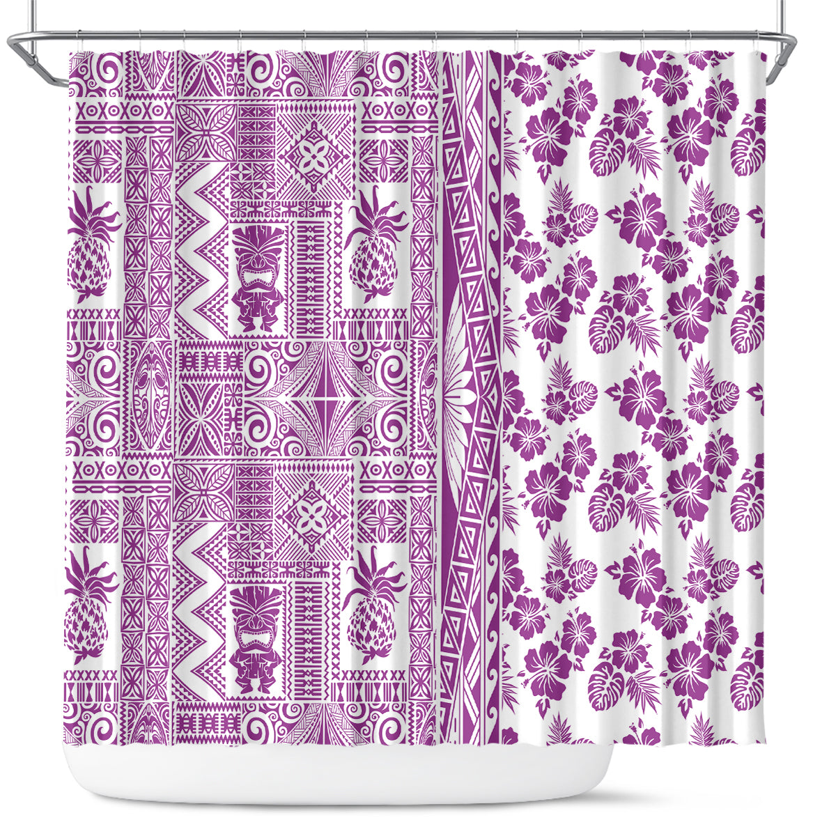 Hawaii Shower Curtain Aloha Tropical Plants Tribal Pattern Pink Version LT03 Pink - Polynesian Pride