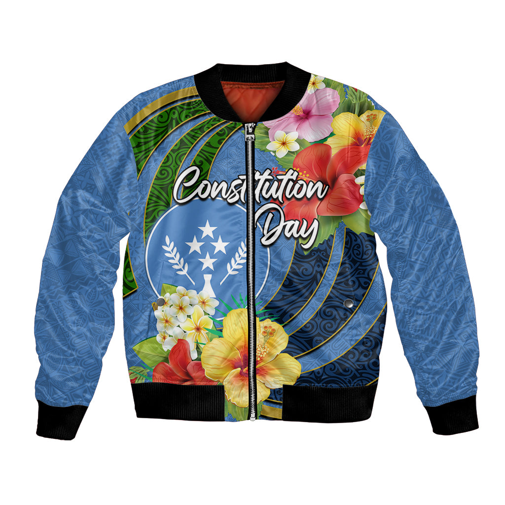 Kosrae Constitution Day Bomber Jacket Hibiscus Mix Maori Tattoo Pattern LT03 Unisex Blue - Polynesian Pride