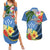 Kosrae Constitution Day Couples Matching Summer Maxi Dress and Hawaiian Shirt Hibiscus Mix Maori Tattoo Pattern LT03 Blue - Polynesian Pride